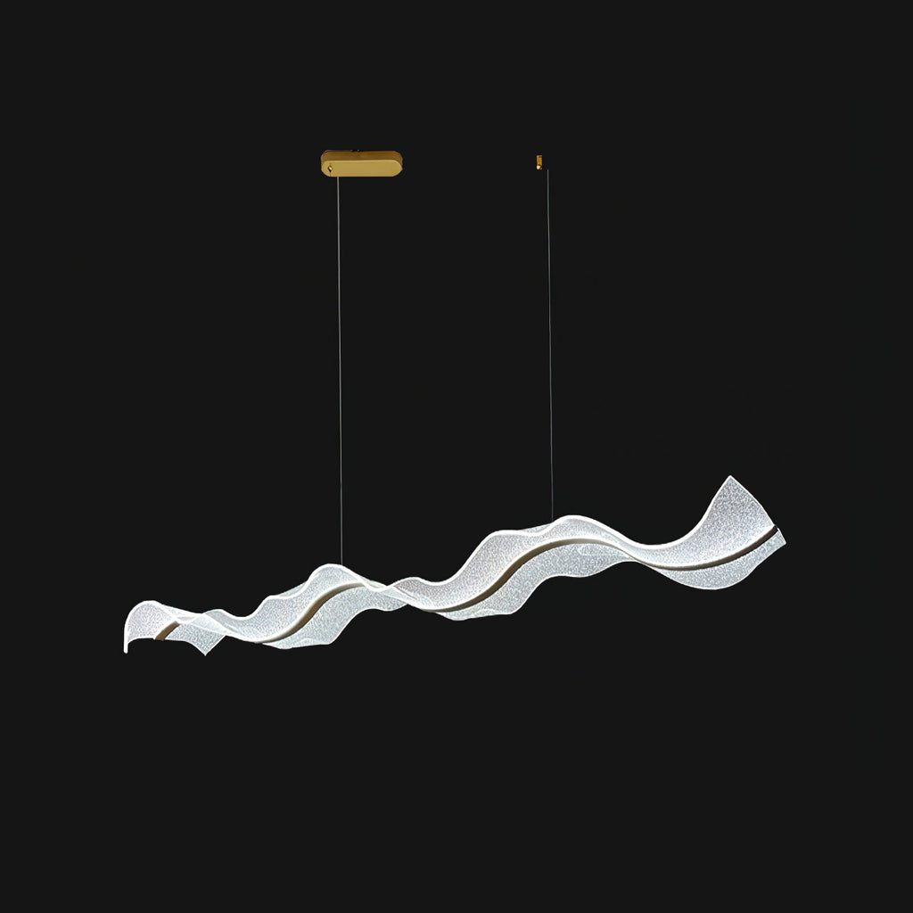Three-quarter view of this Clérachic pendant on black, its gold canopy above and a gold line running along the rippled shade.