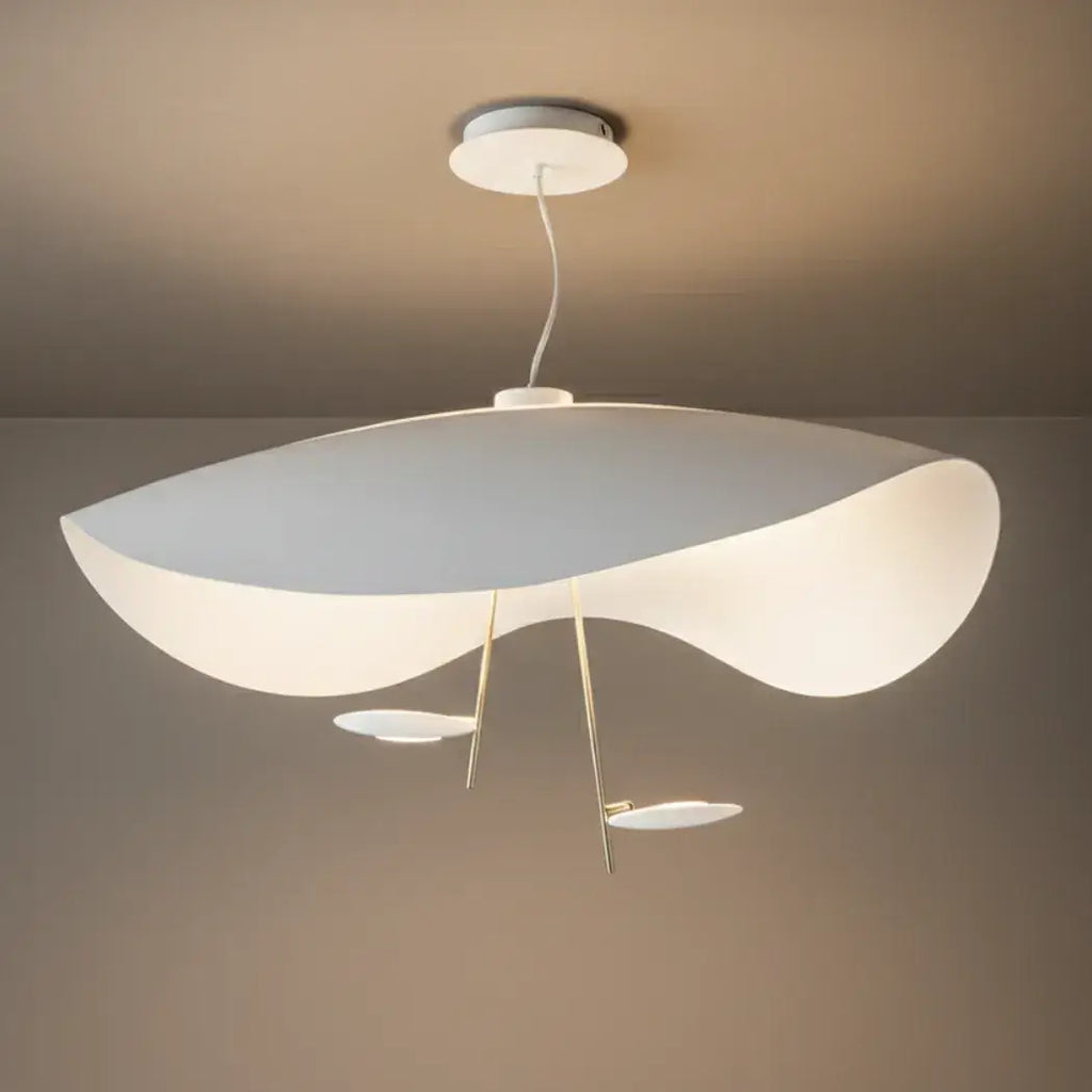 Studio shot of the Clérachic pendant light in white, its shade glowing evenly with two white accent discs beneath.