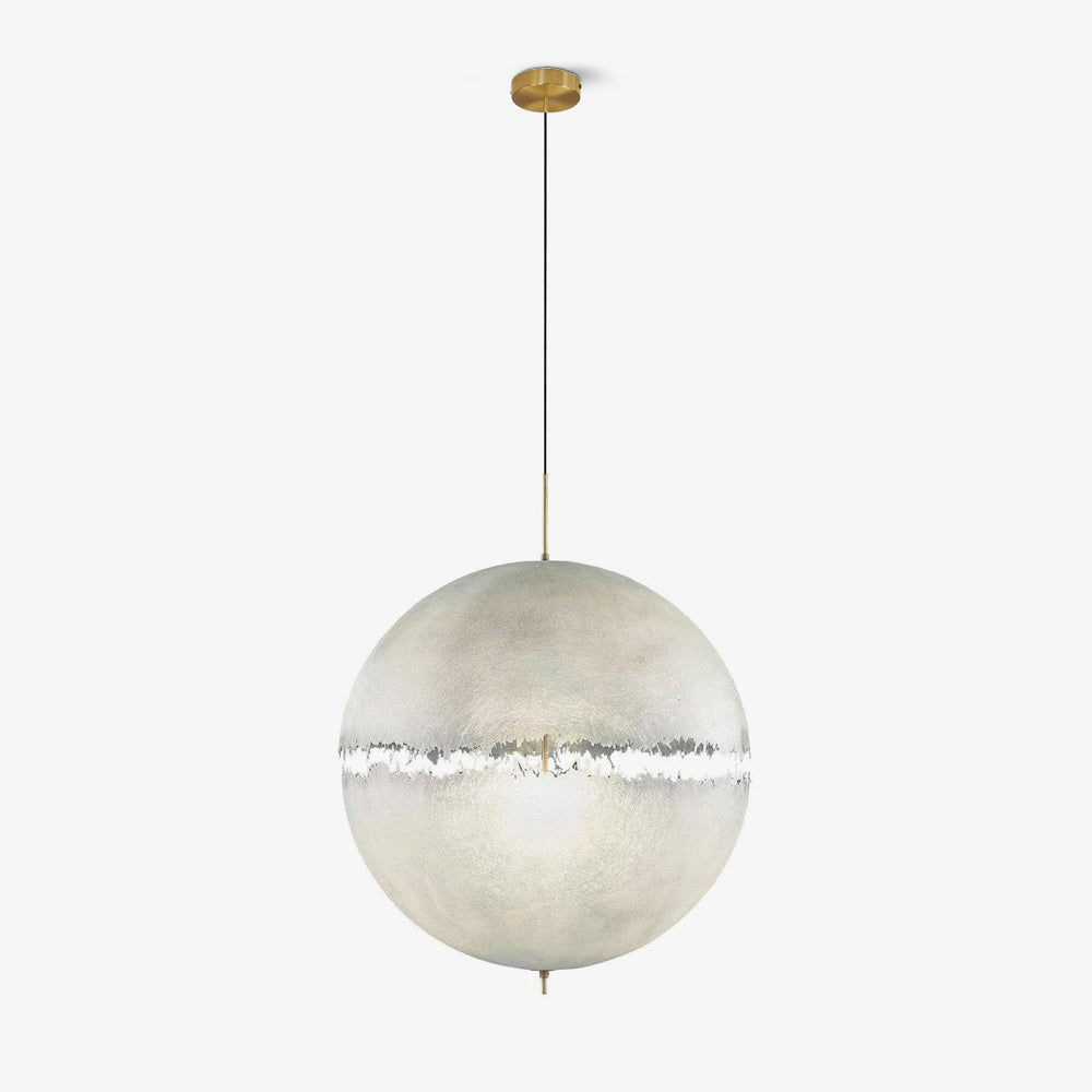 A sphere on a slim cord and brass-toned canopy, this Clérachic pendant on a pale plain backdrop.