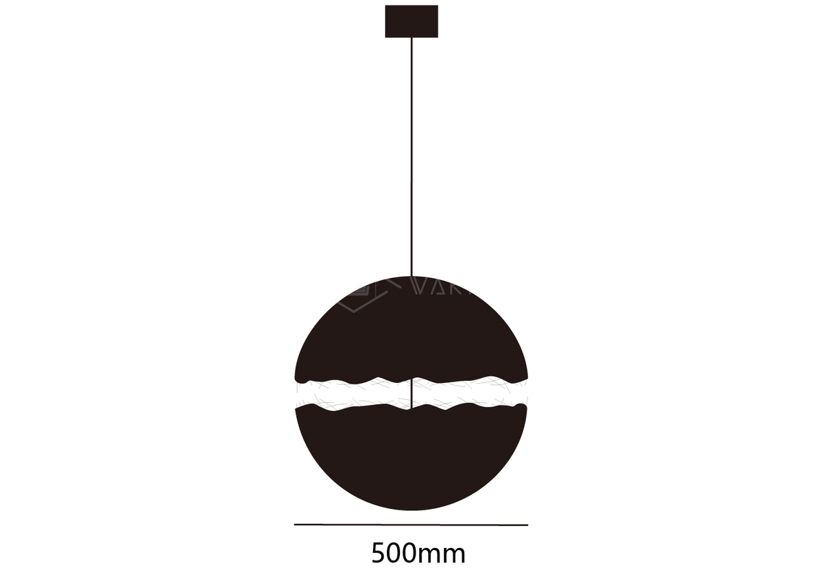 Clérachic pendant light dimension drawing, 2 of 2, every measurement marked in centimetres and inches.