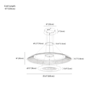Clérachic chandelier dimension drawing, 2 Rings, 38 cm + 60 cm, 68 W, every measurement marked in centimetres and inches.