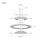 Clérachic chandelier dimension drawing, 3 Rings, 38 cm + 60 cm + 38 cm, every measurement marked in centimetres and inches.