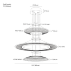 Clérachic chandelier dimension drawing, 3 Rings, 60 cm + 80 cm + 60 cm, 135 W, every measurement marked in centimetres and inches.