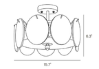Dimension drawing of this Clérachic ceiling light, with its height of 6.3″ and width of 15.7″ marked.