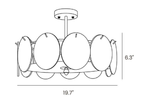 Dimension drawing of this larger Clérachic ceiling light, with its height of 6.3″ and width of 19.7″ marked.