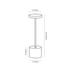 Clérachic table lamp dimension drawing, every measurement marked in centimetres and inches.
