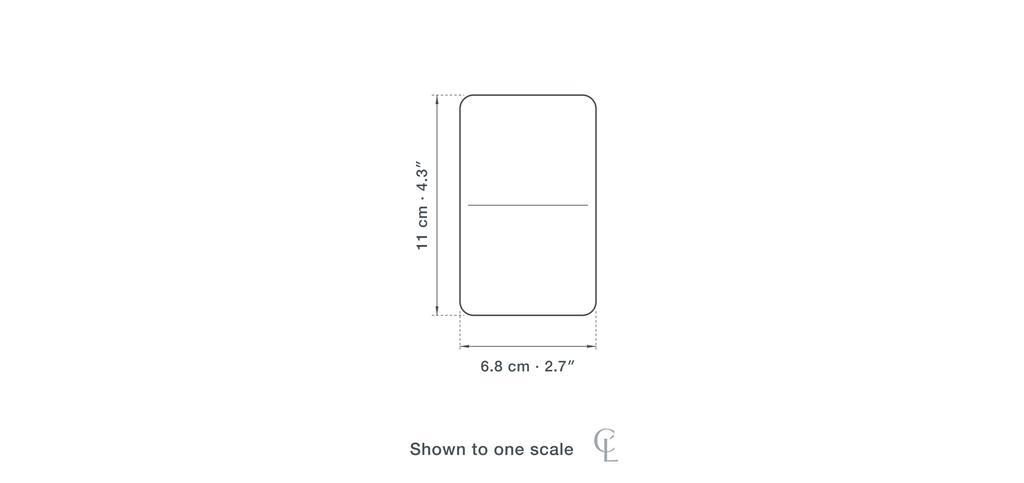Technical dimension drawing of the Clérachic Gold Table Lamp for Desk, Vintage Glass Bulb, 11 cm Tall — 6.8 × 11 cm (2.7 × 4.3″), drawn to scale.
