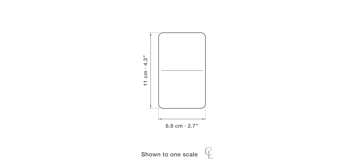 Technical dimension drawing of the Clérachic Gold Table Lamp for Desk, Vintage Glass Bulb, 11 cm Tall — 6.8 × 11 cm (2.7 × 4.3″), drawn to scale.