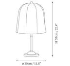 Clérachic table lamp dimension drawing, every measurement marked in centimetres and inches.