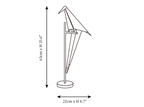 Dimension drawing of this Clérachic bird table lamp, with its 65 cm height and 22 cm width marked.