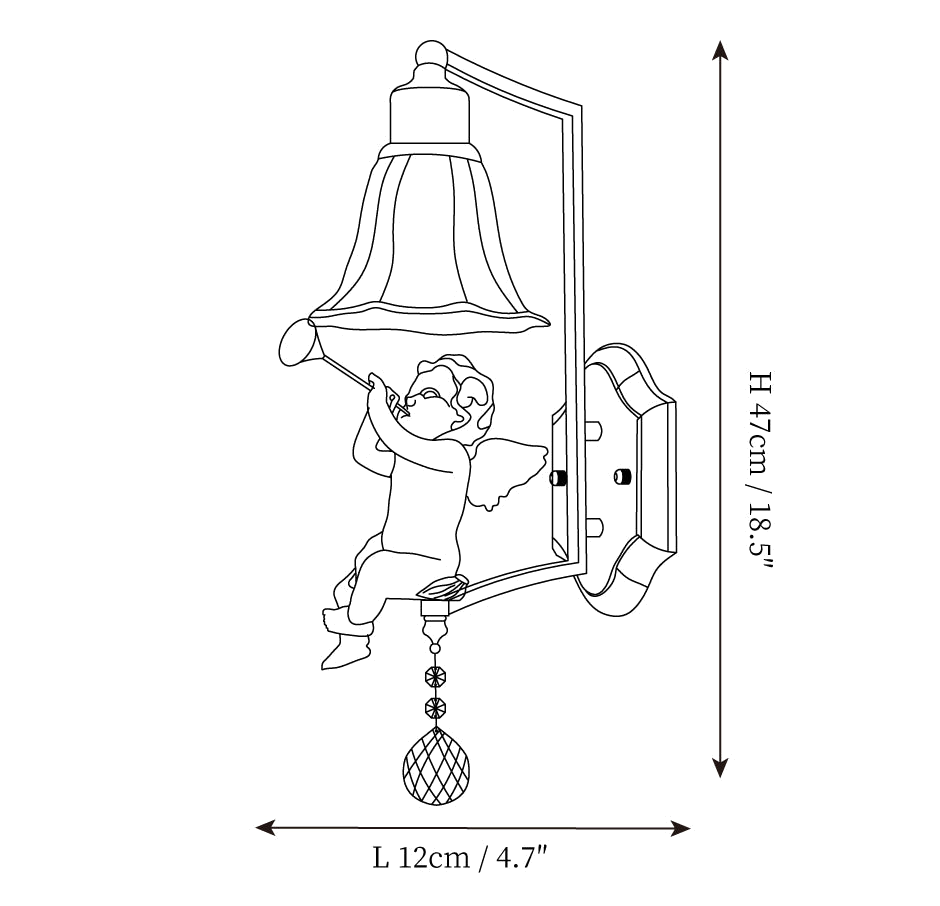 Clérachic wall light dimension drawing, 2 of 4, every measurement marked in centimetres and inches.