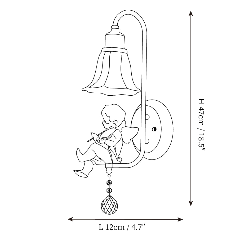 Clérachic wall light dimension drawing, 3 of 4, every measurement marked in centimetres and inches.