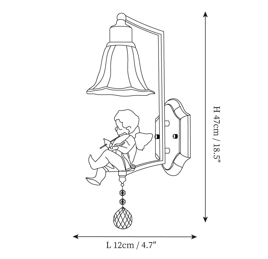 Clérachic wall light dimension drawing, 4 of 4, every measurement marked in centimetres and inches.