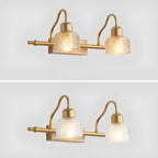 Two-light Clérachic wall lamp shown twice on a pale grey backdrop, once with amber glass shades and once with clear ribbed glass.