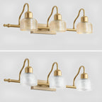 Unlit three-light Clérachic wall lamp in two versions, with clear ribbed glass shades on the top row and a more frosted look below.