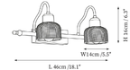 Clérachic wall light dimension drawing, 1 of 3, every measurement marked in centimetres and inches.