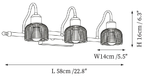 Clérachic wall light dimension drawing, 2 of 3, every measurement marked in centimetres and inches.