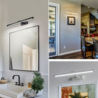 A three-part grid shows the Clérachic wall lamp in black and white across bathroom and hallway settings.