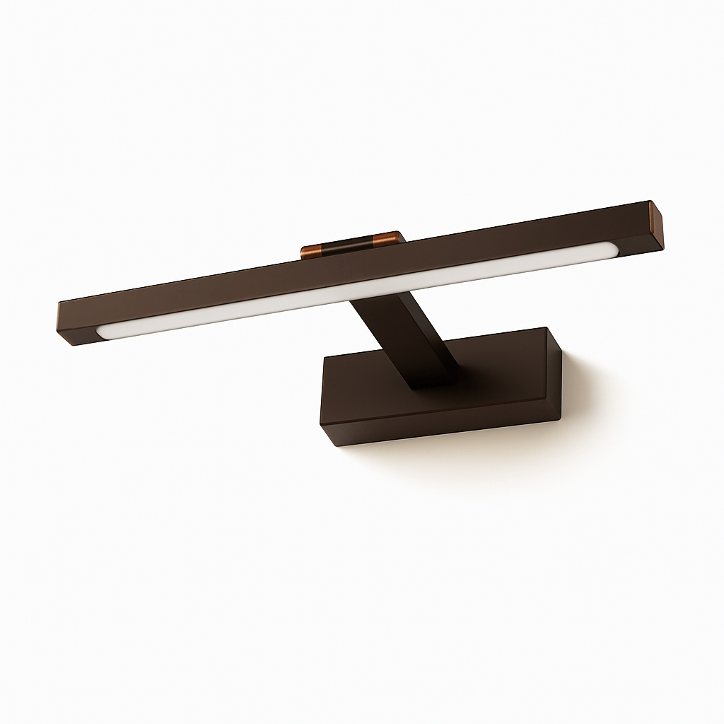 Clérachic wall lamp in bronze-brown, unlit, showing its slim bar and rectangular wall plate.