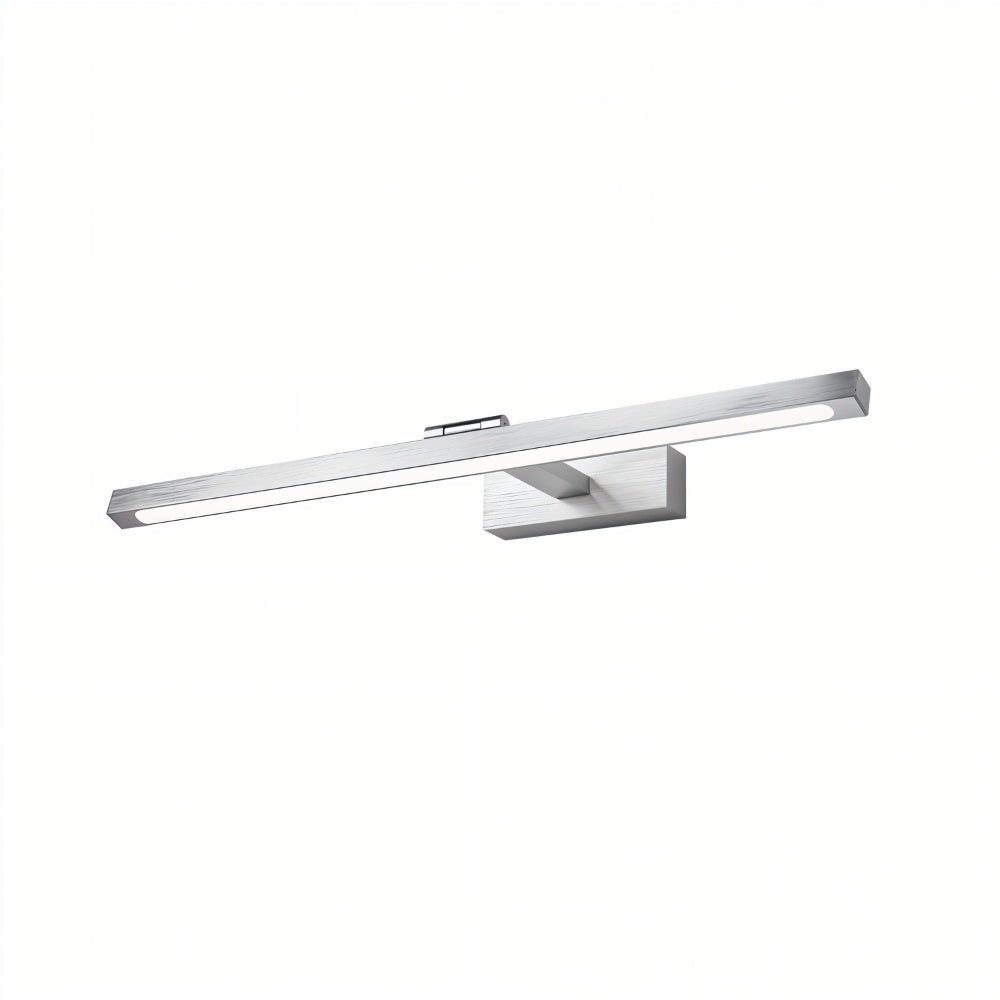 Clérachic wall lamp in brushed silver, its LED strip glowing along the horizontal bar in a studio shot on white.