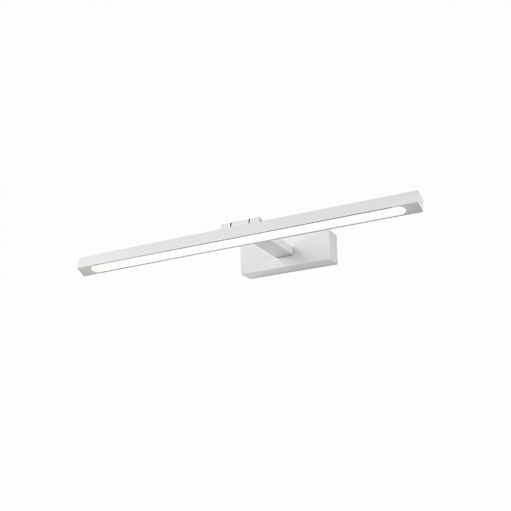 Clérachic wall lamp in white, its LED strip lit along the slim bar and rectangular wall base, shown on white.