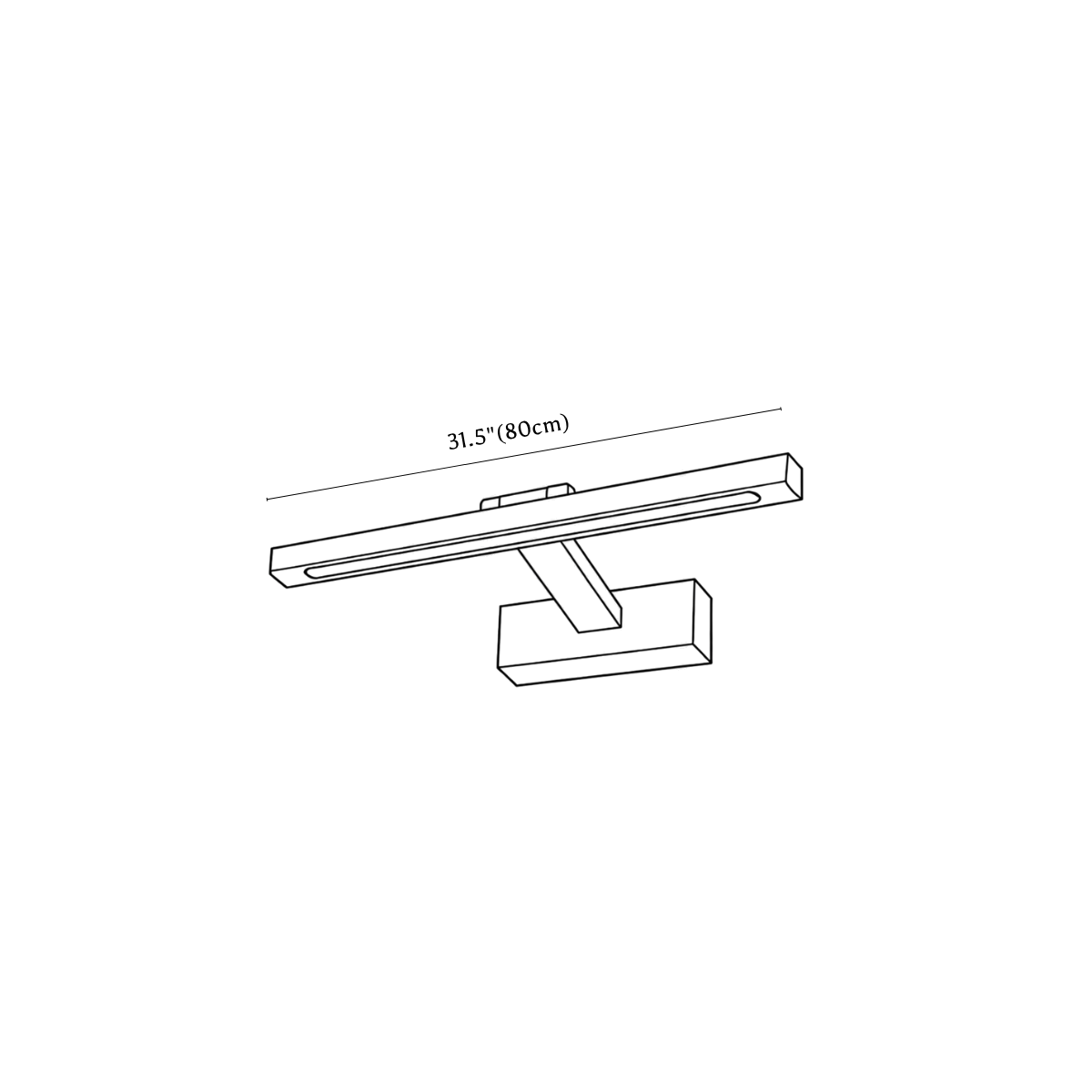 Clérachic wall light dimension drawing, 3, every measurement marked in centimetres and inches.