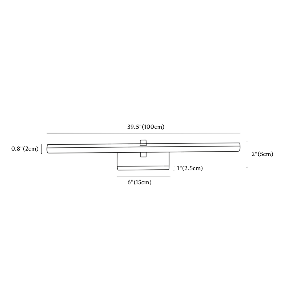 Clérachic wall light dimension drawing, 100 cm, every measurement marked in centimetres and inches.