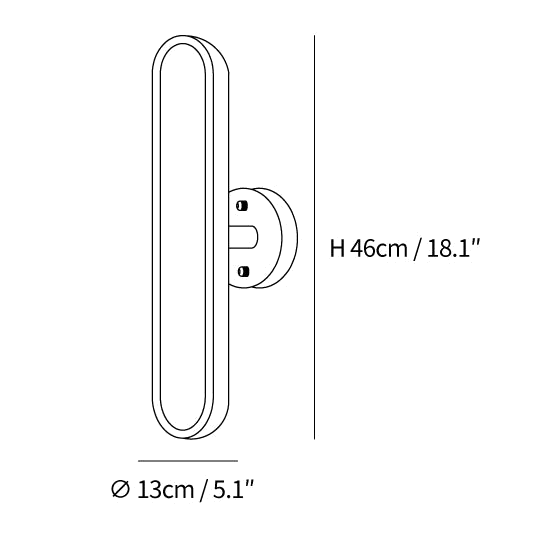 Dimension drawing of this Clérachic capsule wall light, with its height and width marked.