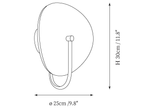 Clérachic wall light dimension drawing, every measurement marked in centimetres and inches.