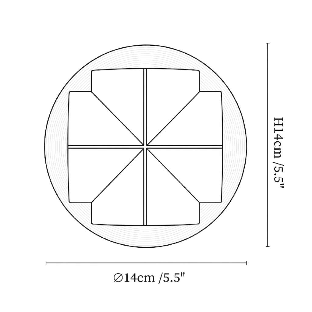 Dimension drawing of this Clérachic wall sconce, with its 14 cm height and width marked.