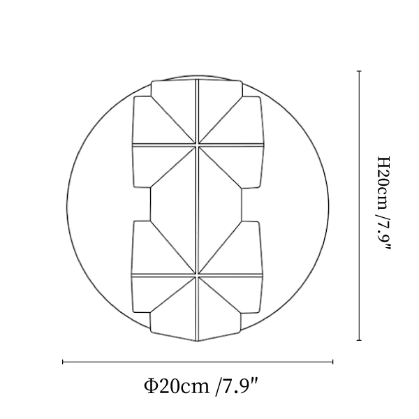Dimension drawing of this Clérachic wall sconce in its larger size, with its 20 cm height and width marked.