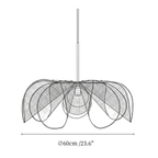 Clérachic pendant light dimension drawing, 2 of 3, every measurement marked in centimetres and inches.