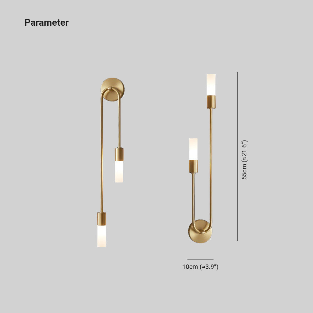 A Clérachic sizing diagram for the gold stick sconce, listing 21.6 inches (55 cm) tall by 3.9 inches (10 cm) wide.