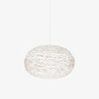 A dome-shaped Clérachic feather pendant, unlit, on a single white cable against a plain white background.