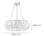 Clérachic pendant light dimension drawing, 2 of 2, every measurement marked in centimetres and inches.