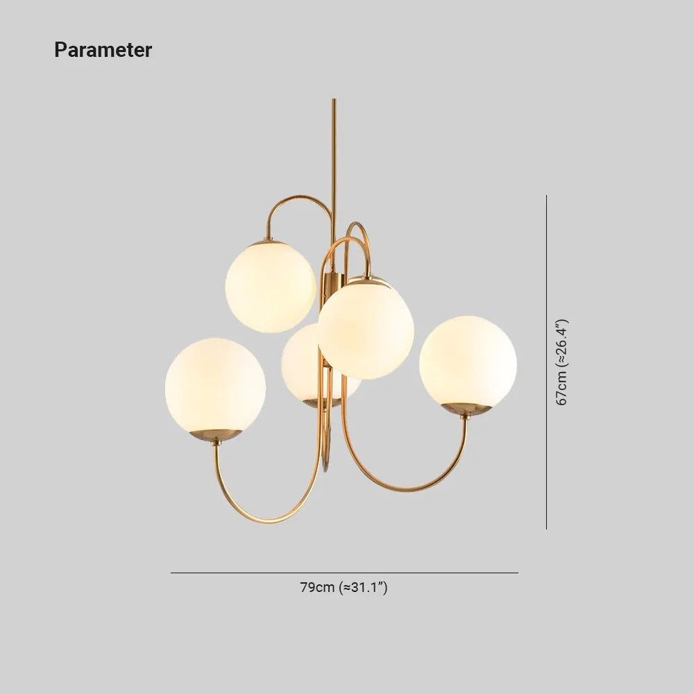 Dimension drawing for the Clérachic gooseneck chandelier, showing 79 cm (31.1″) width and 67 cm (26.4″) height.
