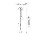 Clérachic pendant light dimension drawing, 3 of 8, every measurement marked in centimetres and inches.