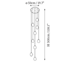 Clérachic pendant light dimension drawing, 6 of 8, every measurement marked in centimetres and inches.