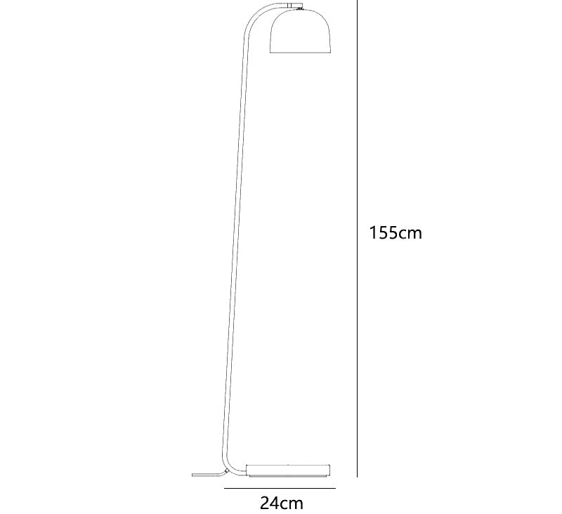 Dimension drawing of the grant floor lamp, in outline against white.
