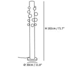 Dimension drawing of the green apes floor lamp, in outline against white.