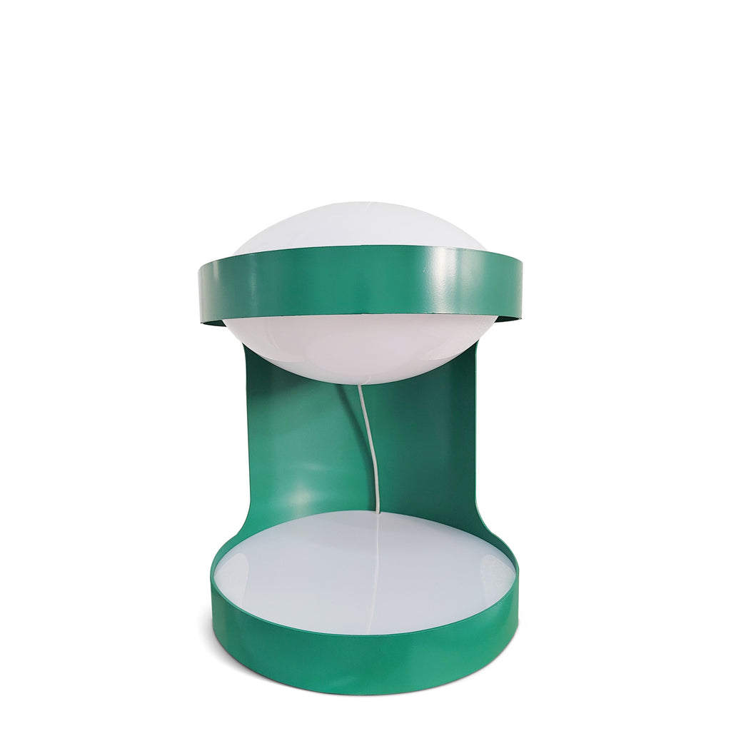 Cut-out view of this Clérachic table lamp on white, a green metal body with a pale dome and a thin white cord inside.