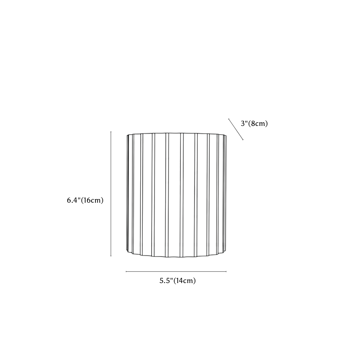 Clérachic wall light dimension drawing, every measurement marked in centimetres and inches.