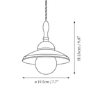 Dimension drawing of this Clérachic pendant, with its height of 25 cm and diameter of 19.5 cm marked.