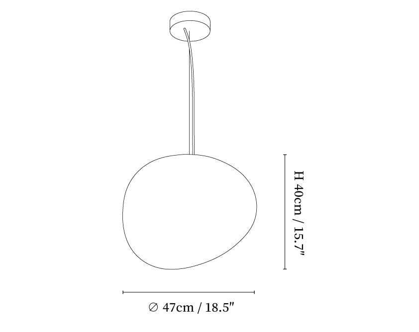 Dimension drawing of this Clérachic pendant, with its 40 cm height and 47 cm width marked.