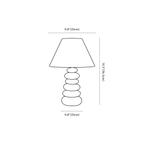 Clérachic table lamp dimension drawing, 1 of 2, every measurement marked in centimetres and inches.