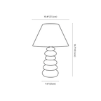 Clérachic table lamp dimension drawing, 2 of 2, every measurement marked in centimetres and inches.