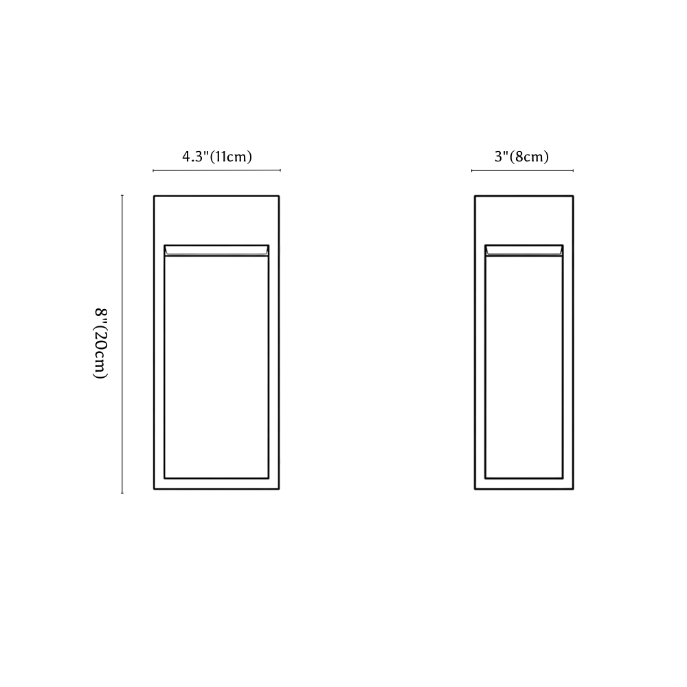 Clérachic wall sconce dimension drawing, A, every measurement marked in centimetres and inches.