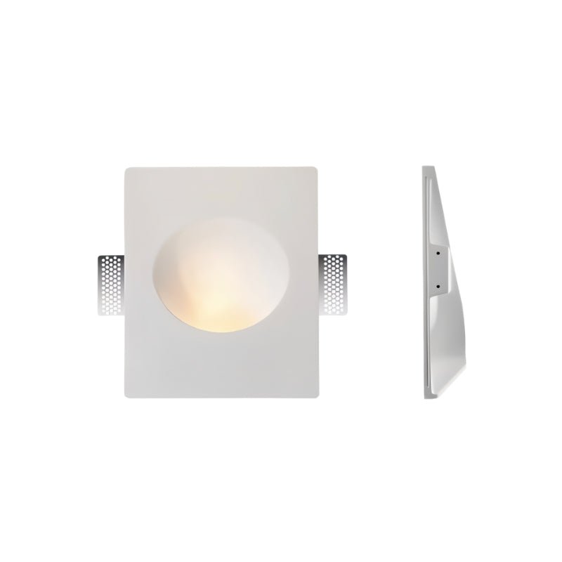 Front and side views show another Clérachic sconce variant with a round dome in a square gypsum plate.