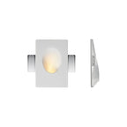 Front and side views show the Clérachic sconce's oval cutout set into a rectangular gypsum trim plate.