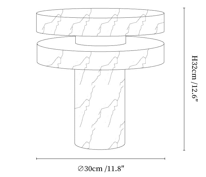Dimension drawing of the halo marble table lamp, in outline against white.